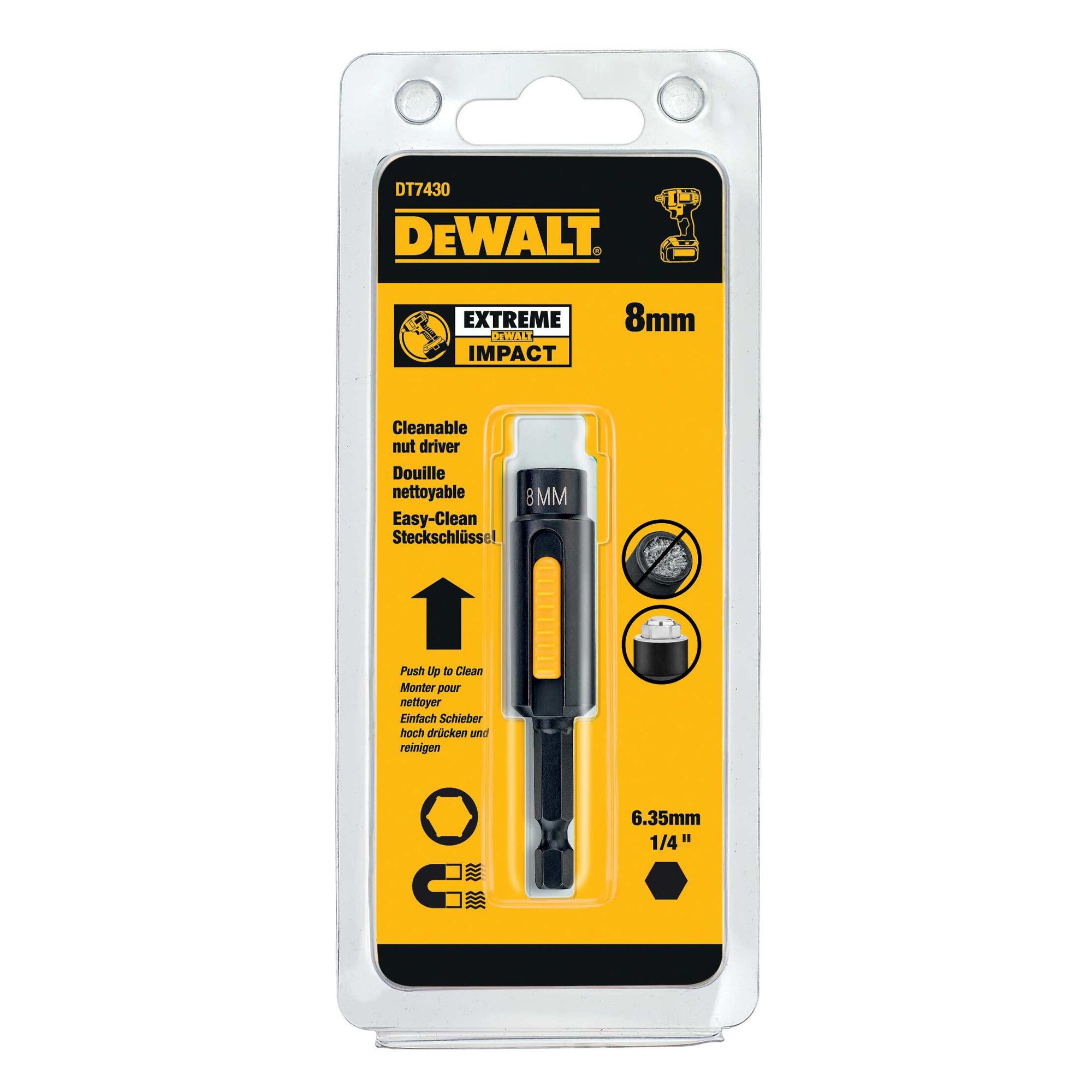 Cleanable Hexagonal Magnetic Nut Socket Driver 8mm DEWALT