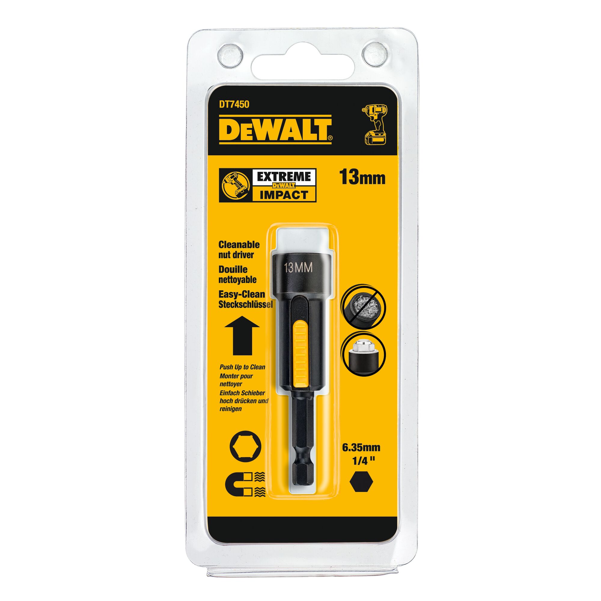 Cleanable Hexagonal Magnetic Nut Socket Driver 13 mm DEWALT